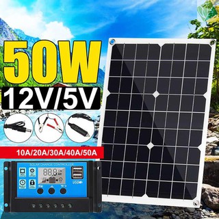 Sici 50W 12V/5V Monocrystalline Silicon Solar Panel Dual Output USB Solar-Battery-Charger
