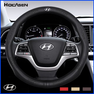 No Smell Thin All Model Hyundai Cow Leather Steering Wheel Cover i10 i30 Tucson Ioniq Santa Fe Atos