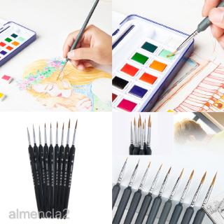 [ALMENCLA2] 9pcs Miniature Paint Brush Set Professional Weasel Hair Oil Acrylic Brushes (9)