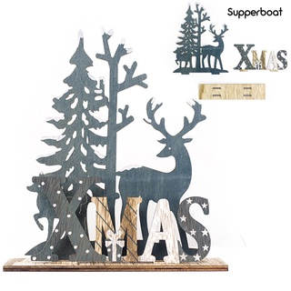 SUP Christmas Wooden Elk Deer Ornament Xmas Tree Showcase Window Desktop Decoration