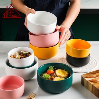 1-KHE 6 Inches Creative Ceramic Lovely Matte Rrice Bowl Noodles Bowl Nordic Home Kitchen Salad Bowl