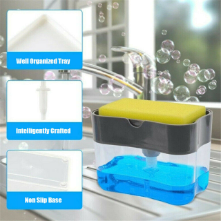 Ready Stock Dishwash Dispenser/Soap Dispenser/Sponge Box Holder/Kitchen Tools/Soap Pump Liquid/Sponge Holder/Soap Caddy (4)