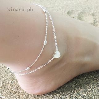 sinana Fashion Double Love Heart Beach Anklet Titanium Steel Heart Gift Anklets For Women