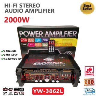 AMPLIFIER 4 Channel Powe 2000W with Bass/Treble/Echo/Volumle Control 2 Microphone Input