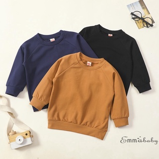 EMM-Toddler Baby Solid Color Pullovers, Winter Warm Long Sleeve Crew Neck Sweatshirts
