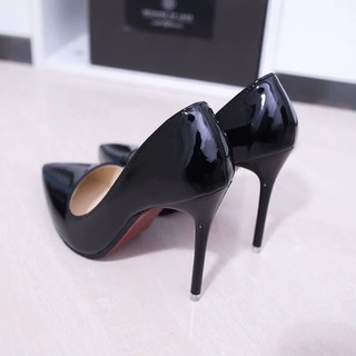 2021 Autumn Black Pointed Mid Heel Shallow Mouth Sexy Patent Leather Shoes