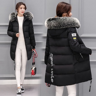 Basic jackets female parkas woman coats hooded zip pockets fur collar long casual 2021 warm thick