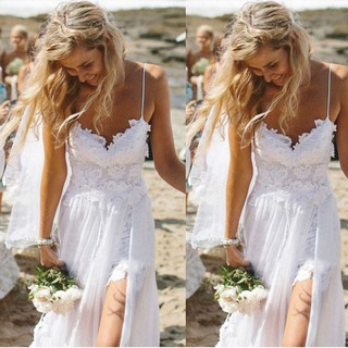 Yjfashion#&Backless White Lace Beach Bridesmaid Dress