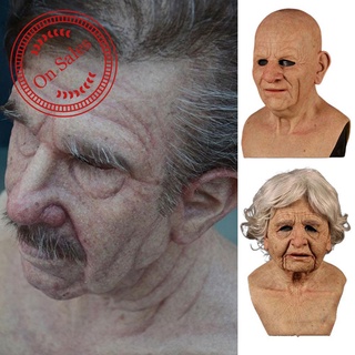 Cosplay Bald Old Man Creepy Wrinkle Face Mask Halloween Props Carnival Party I9X8