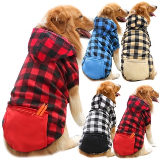 MOLAMGO Plaid Dog Hoodie Pet Clothes Sweaters with Hat