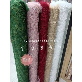 (649) Fabric / BAKAL Javanese Blouse TULLE TILE EMBORDIERY (Price per 1/2 Meters = 0.5m)◆