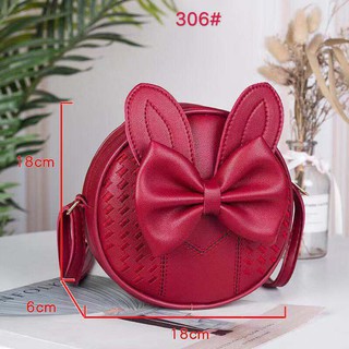 036# Round Leather Ribbon Sling Bag