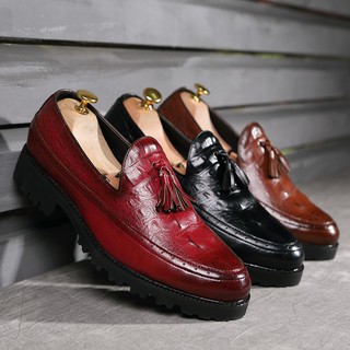 Men Shoes Tassel Loafers Genuine Leather Shoes Men Pointed Toe Cow Leather