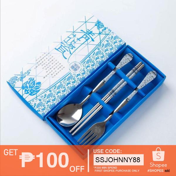 Fashion Design Stainless Steel 3-in-1 Tableware Set With Box