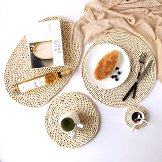 11cm/18cm/38cm Round Placemat Natural Corn Husk Handmade Heat-Resistant Placemats Coaster Native Kitchenware Dinnerware Table Mats
