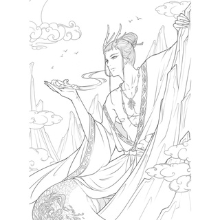๑Creative Chinese Coloring Book Line Sketch Drawing Textbook Vintage Ancient Beauty Painting Adult A
