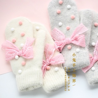 Japanese Style Students Simple Japanese Harajuku Soft Girl Super Cute Lolita Cute College Sweet All-Matching Warm Plush Gloves