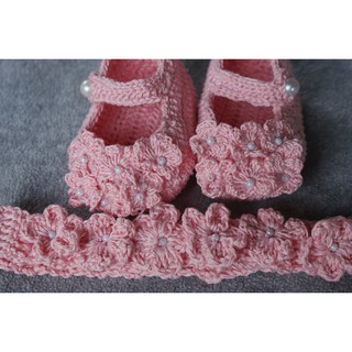 COD crochet flowery headband and shoes(babypink)