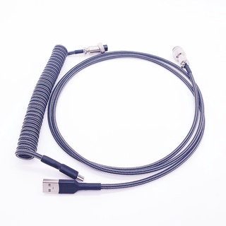Single Sleeved PET Coiled Type C Cable USB Coil Spring Cable for Mechanical Keyboard Spiral Cable With GX12 Aviator