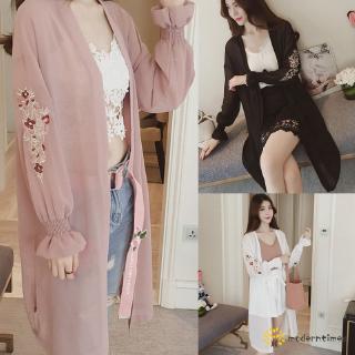 Women Kimono Chiffon Cardigan Floral Flare Sleeve Long (1)