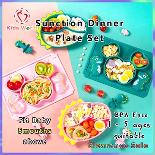 Baby Plate non slip Food Divided Silicone suction plate Feeding Tableware with spoon and fork