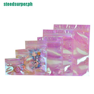 『Surper』100Pcs Iridescent Zip lock Bags Cosmetic Plastic Laser Holographic Zipper B Wq