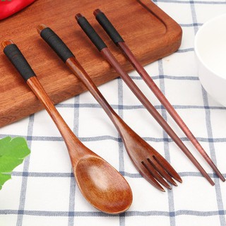 Portable Travel Wood Chopsticks Fork Spoon Tableware Cutlery Set