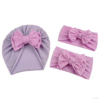 3PCS/Set Baby Headbands Turban Hat Elastic Headband Mommy Daughter Bow Knot Caps Solid Parent-Child Hair Infant Accessories (5)