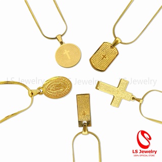 LSjewelry Mama Mary Religious Cross With Prayer 24K Bangkok Gold Necklace N0425