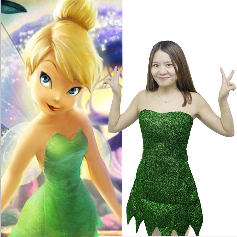 2020 Fairy Tinker Bell Cosplay Tinkerbell Dress Green Pixie Dress Up Adult Costume