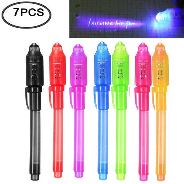 7 Pcs UV Light Pen Set Invisible Ink Pen Kids Spy Toy Pen with Built-in UV Light Gifts and Security