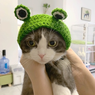 Cats and Dogs Cartoon Knitted Woolen Cap Cute Dress Up Cute Pets Transformed Into Frog Headgear Pet