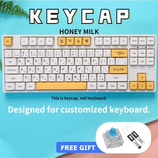 Honey Milk Theme Keycaps Japanese Sublimation PBT 61/71/87/104 layout Keyboard Keycap XDA Profile Key Milk White Mechanical Keyboard Key Cap (1)