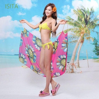 ISITA Comfortable Cover Up Sarong Sexy Bikini Beach Dress Women New Beach Shawl Deep V Wrap Chiffon Swimwear/Multicolor