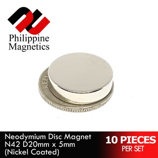 10 Pieces Neodymium Magnet N42 D20mm x 5mm Nickel Coated Super Strong Rare Earth Neodymium Magnet