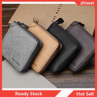 Men Leather Wallet Slim Short Purse Casual Zip Wallet Card Holder Purse