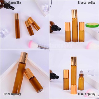RiseLargeSky 5 10ml Amber Roll On Glass Empty Bottles Roller Ball For Perfume Essential Oil