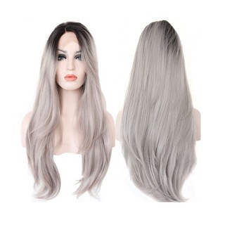 lady wig heat-resistant fiber synthetic Silver-gray wig