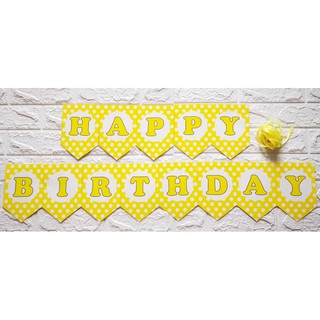 Yellow Polka Dots design Happy Birthday Banner Flag Banderitas Party Decoration