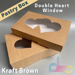 20 pcs | Double Heart Window Pastry Box | Kraft Brown | 6x9x3/6x9x1.5