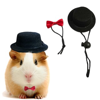 LIULIU 2PCS Valentine's Day Hamster Hat and Bowtie Guinea Pig Black Hat with Bow Tie Cool Pet Cap Small Animal Outfit Suit Cosplay for Rats Sugar Glider Chinchilla Ferret Hedgehogs