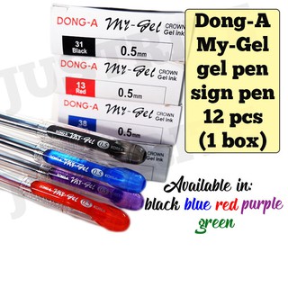 1 Dozen (12 pcs) Dong A My Gel 0.5 mm Gel Pen Sign Pen Black Red Blue Green Mygel