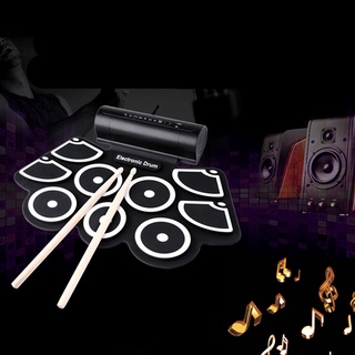 Portable Professional Roll Up Electronic Drum Set 9 Silicon Pads Built in Speakers with Drumsticks F