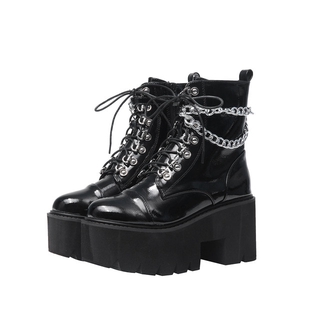 【Hot sale】Women Ankle Boots Zip Punk Style Platform Shoes Goth Winter Lace-up Booties Chunky Heel Se
