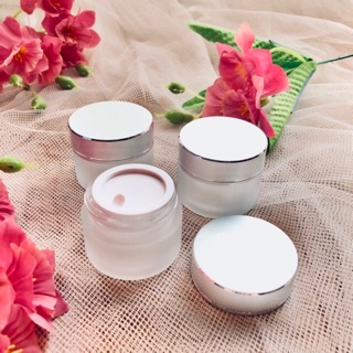 15gr jar cream Glass doff / frosted silver Lid - lotion cream pot - Beauty cream Container - Face cream Container