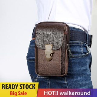 WALK Men Waist Bags Small Casual Card Holder Bags 6 inch Mobile Phone Packs Belt Fanny Purse PU Leat