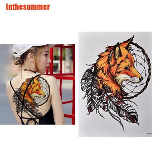 In❦the❦summer Waterproof Fox Dreamcatcher Temporary Tattoo Large Arm Body Art Tattoos Sticker,