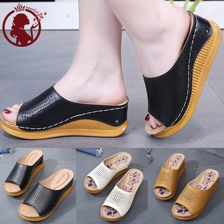 ✨ready stock✨Women's Wedges Slippers Fashion Heeled Shoes Hollow Casual Fish Mouth Slippers