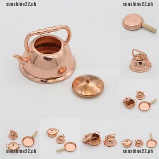 COD[SUN22]1:12 Dollhouse miniature bronze frying pan pot kettle cooking kit