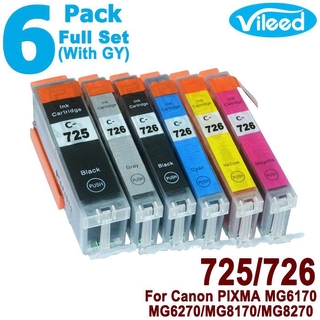 6 Pack PGI-725 CLI-726 BK C M Y GY Ink Cartridge Full Set 725 726 PGI725 CLI726 XL PGI-725XL